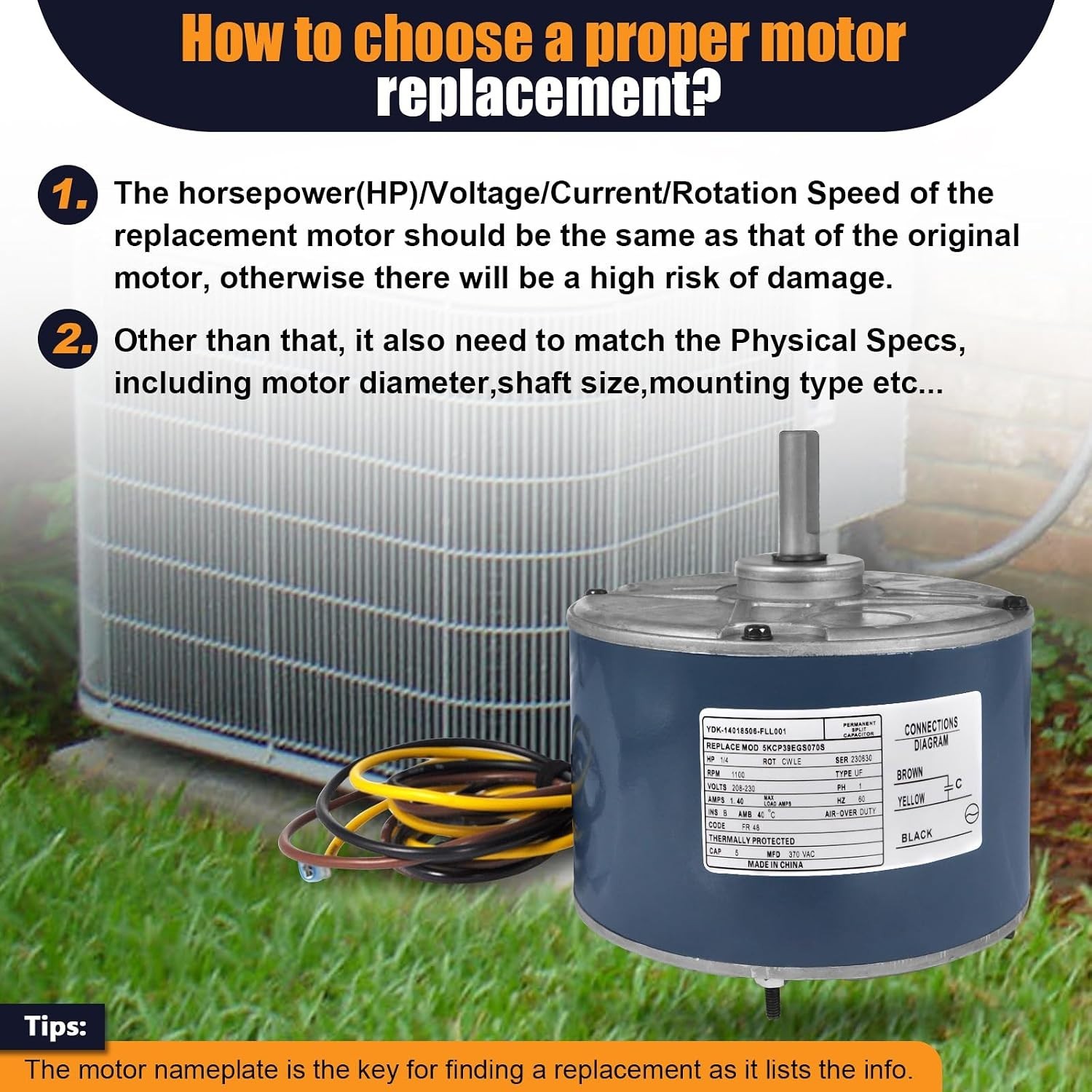 1/4 HP 1100 RPM 208-230V Fan Motor Replacement