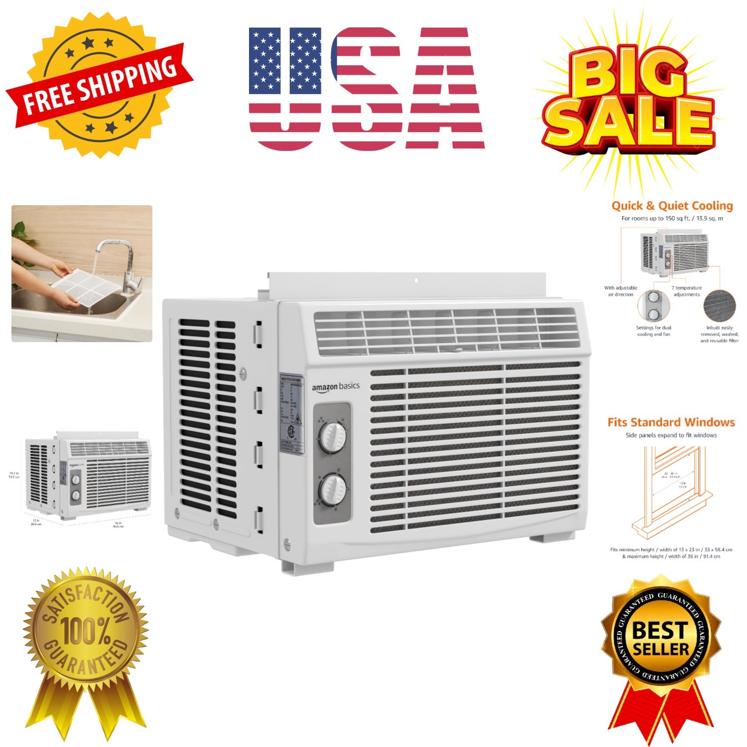 5000-BTU Small Window Air Conditioner, Up to 150 Sqf, Window AC Units with Co…