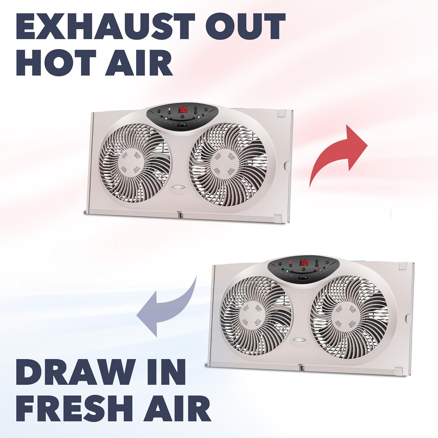 Bionaire Window Fan Reversible Airflow 3-Speed Thermostat LED Remote 24-36″