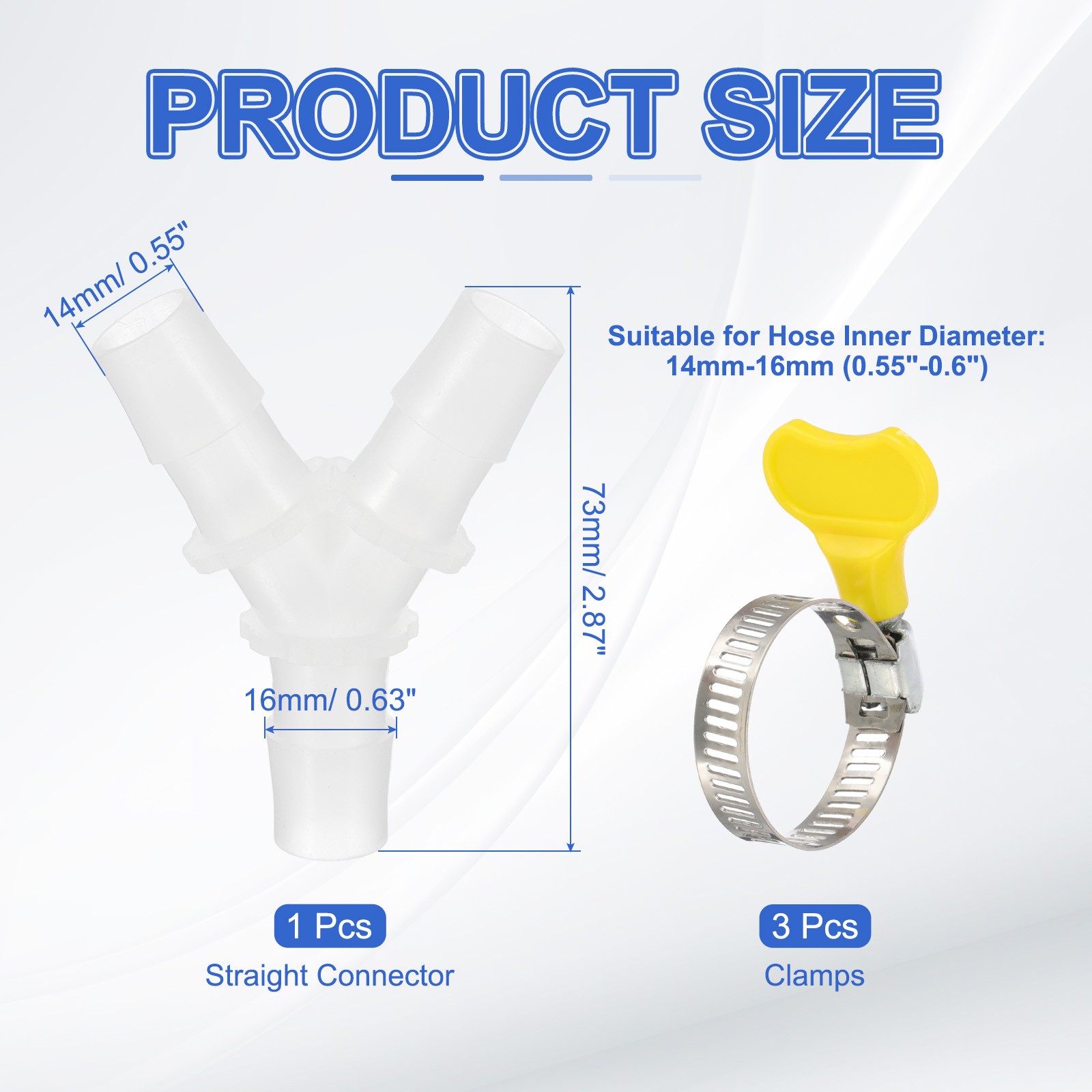 3-Way Drain Hose Connector Y Adapter with 3 Hose Clamp for 14-16mm Hose