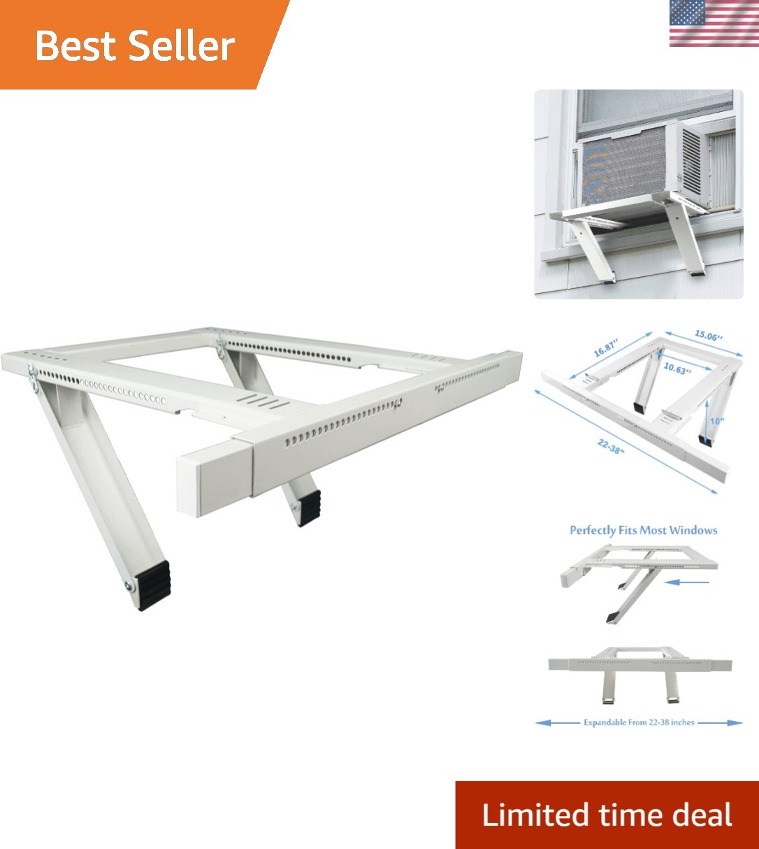 Adjustable AC Bracket for Windows – No Drill Installs, Up to 200 lbs Capacity