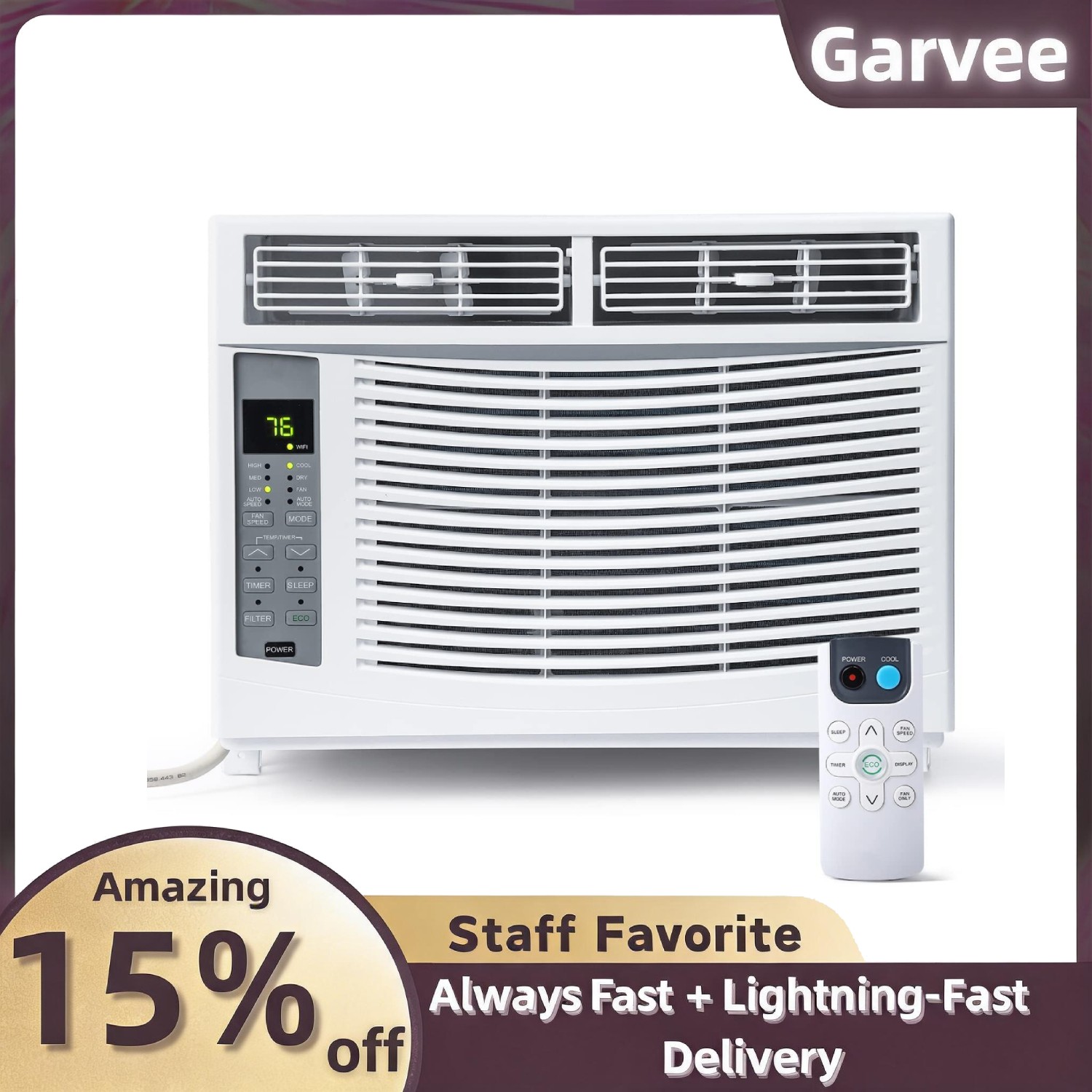 Fast Cooling 6000 BTU Window Air Conditioner Smart 115V Energy Saving Dehumidify