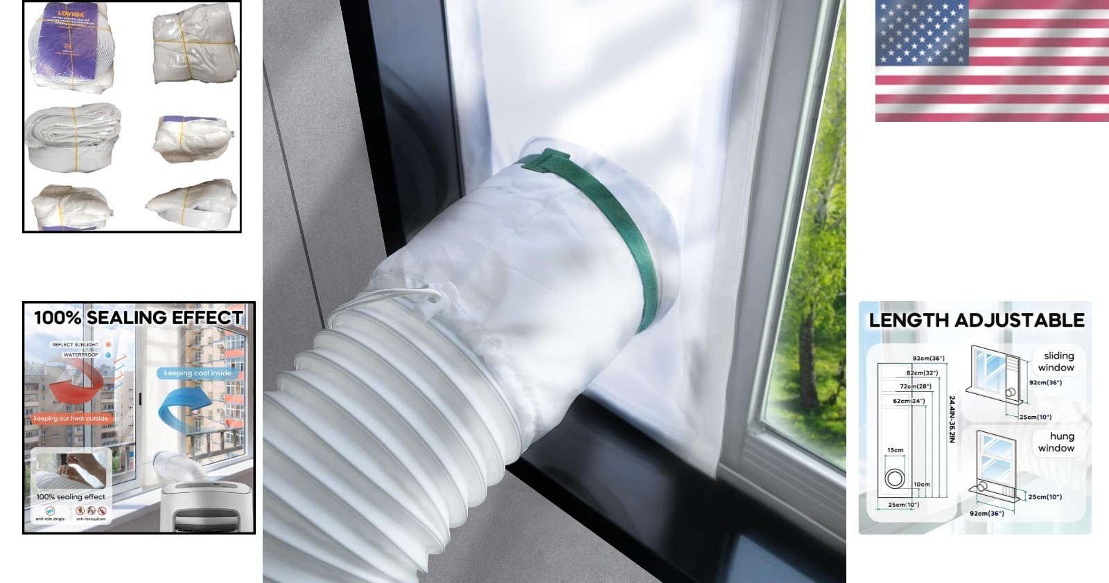 100% Sealing Portable AC Window Seal Kit, Adjustable 10×24-36 Inch Waterproof