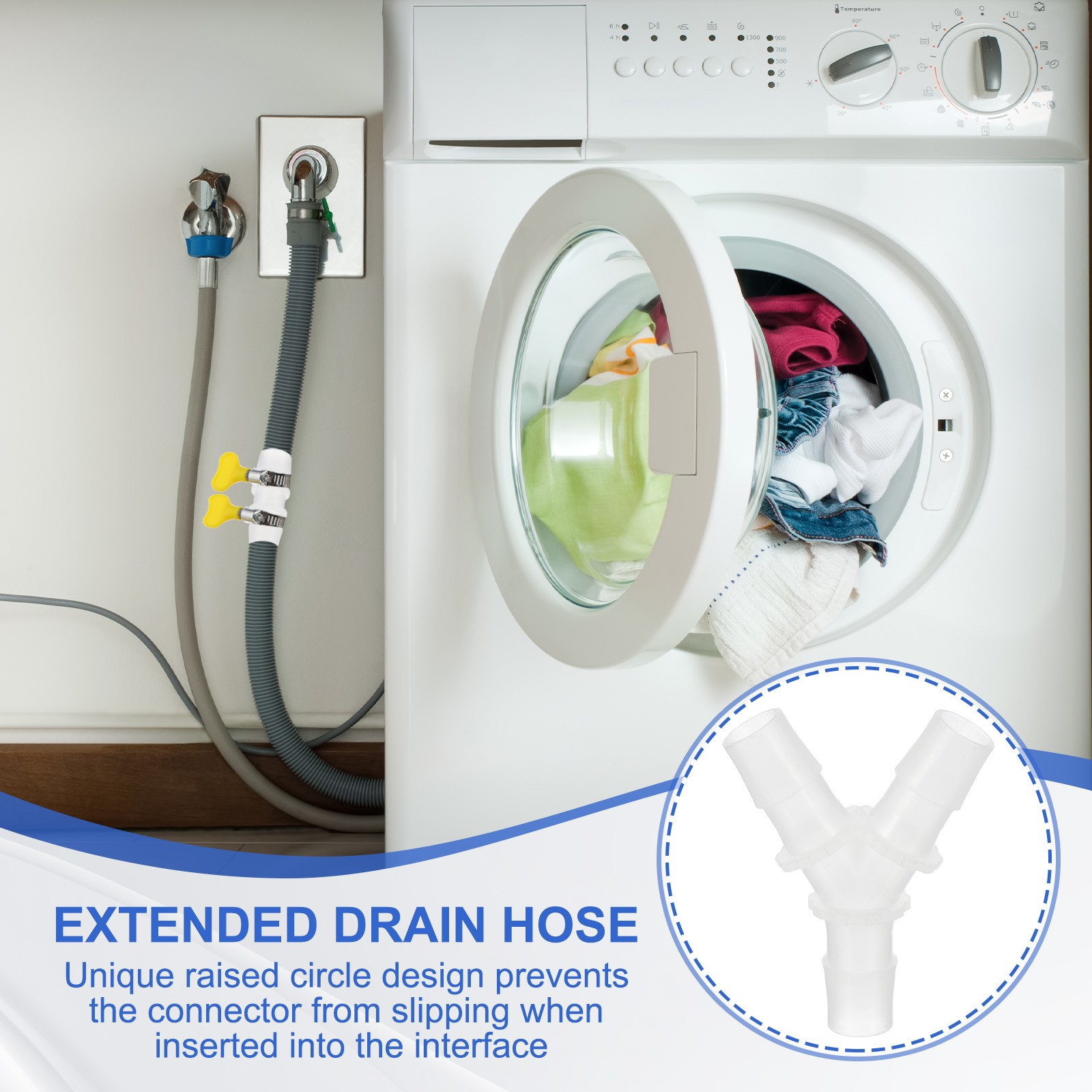 2Pcs3-Way Drain Hose Connector Y Adapter with 3 Hose Clamps for 16-18mm Hose