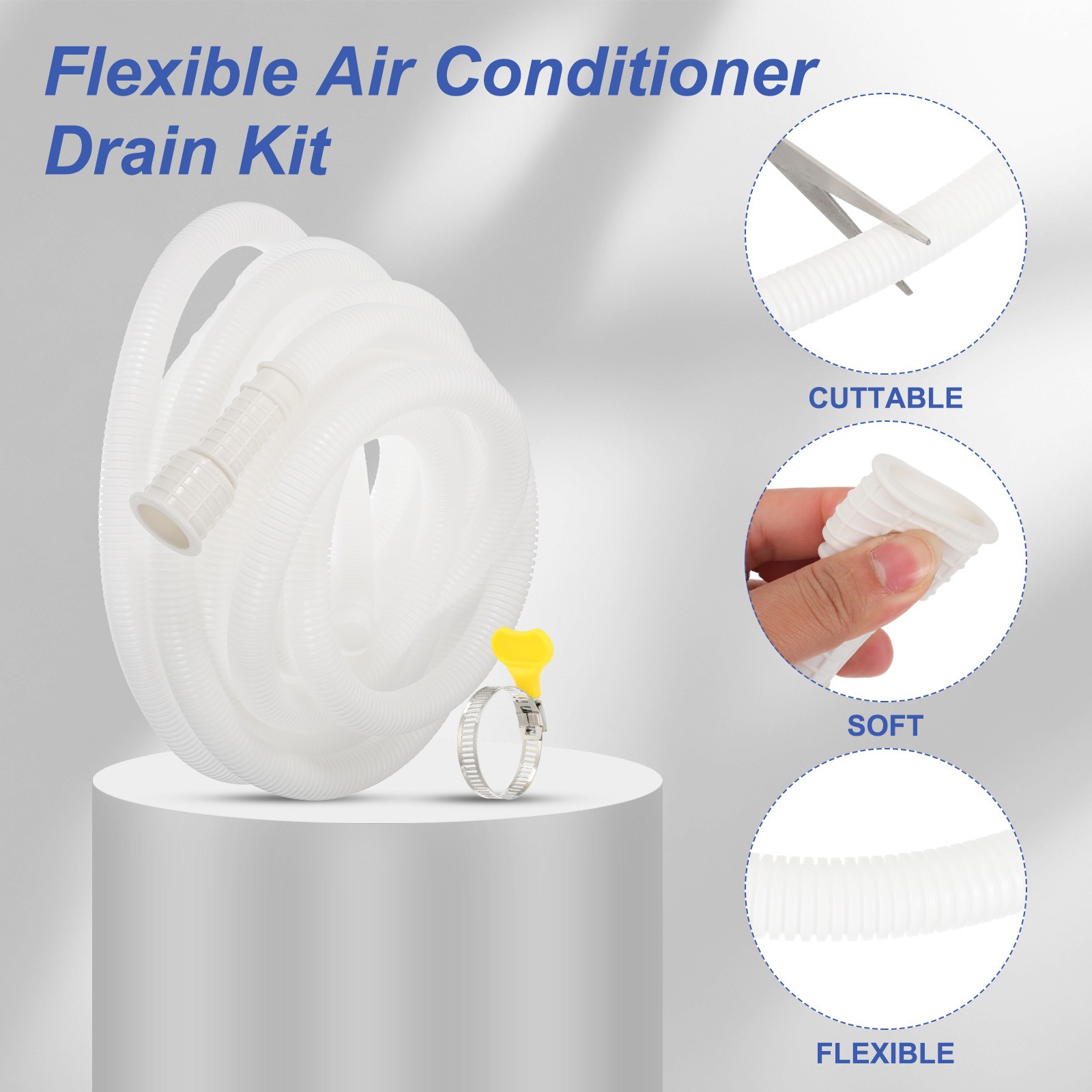 19.68ft Air Conditioner Drain Universal AC Drain Connector Hose with Clamp
