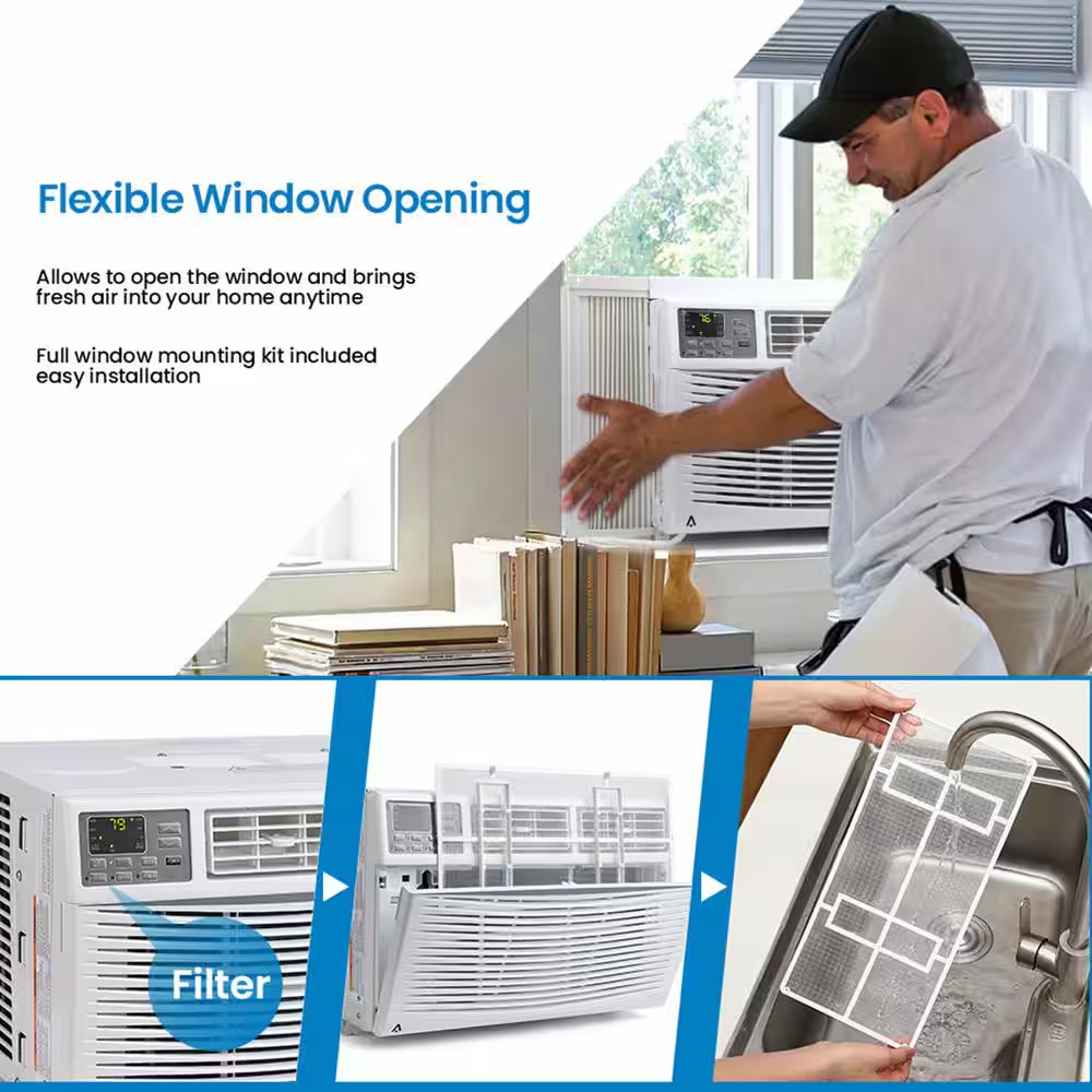 8,000 BTU (DOE) 115 Volts Window Air Conditioner Cools 350 Sq. Ft. with Remote a