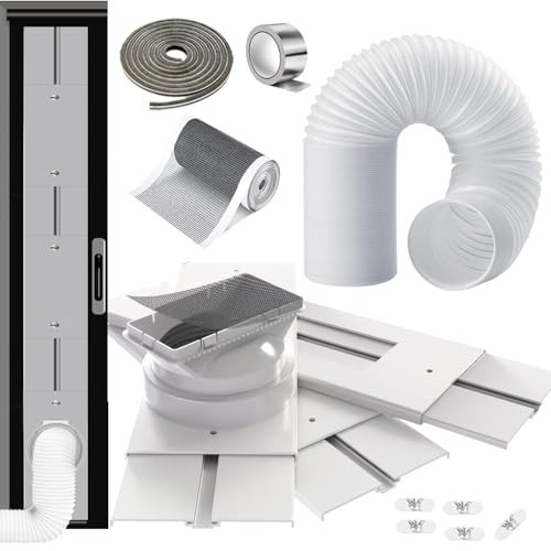 Sliding Door AC Vent Kit with 5.9″ Hose, Filter Screen & Weather Stripping