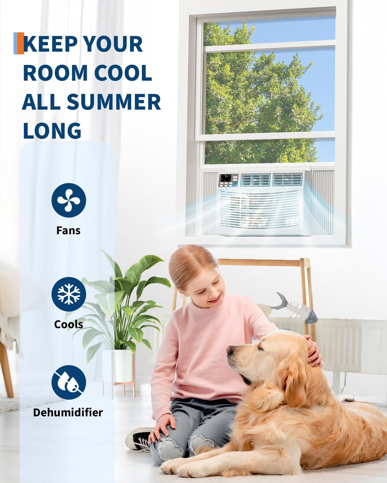 8000 BTU Window Air Conditioner with WiFi 3 in-1 Energy Saving Window AC Unit