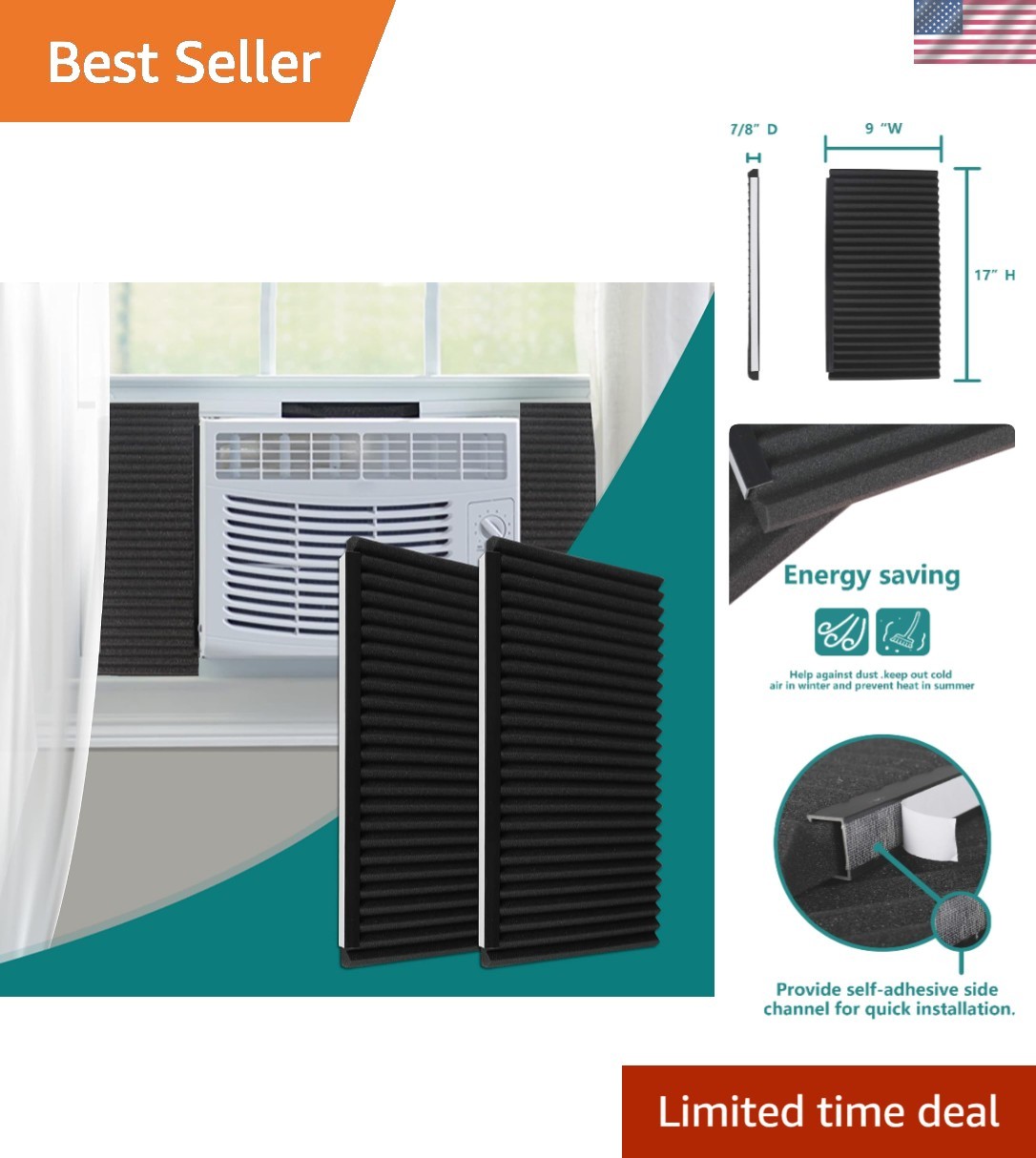 Foam Insulation Panels Kit for Window AC Units – 2 Count, 17x9x0.88 In