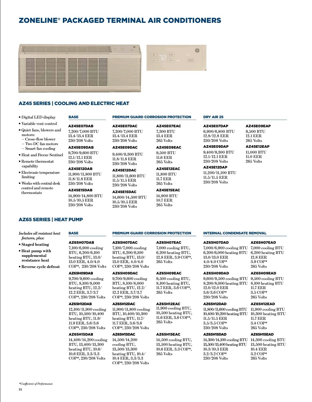 GE Zoneline PTAC Thru-The-Wall Heat Pump, 7,000 BTU, R410A, 230/208 Volt, 1PH
