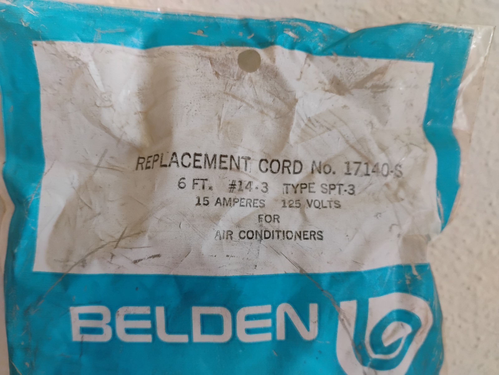 Vintage New Old Stock Belden Replacement 6ft Cord #17140-S 125 Volts Three Wires