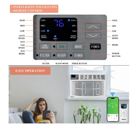 ktaxon 24000btu window air conditioner with wifi and eco mode for medium rooms