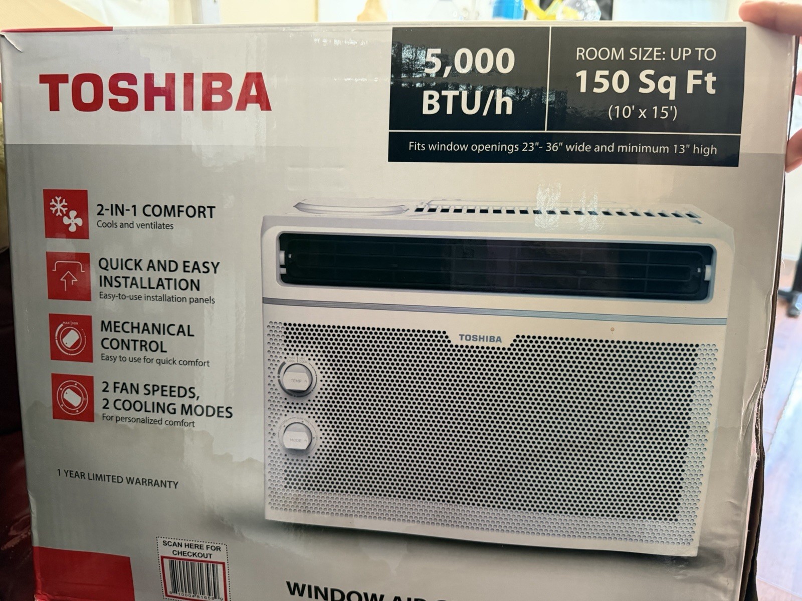 Toshiba 5000 BTU Window Air Conditioner Mechanical Dial Timer Filter White