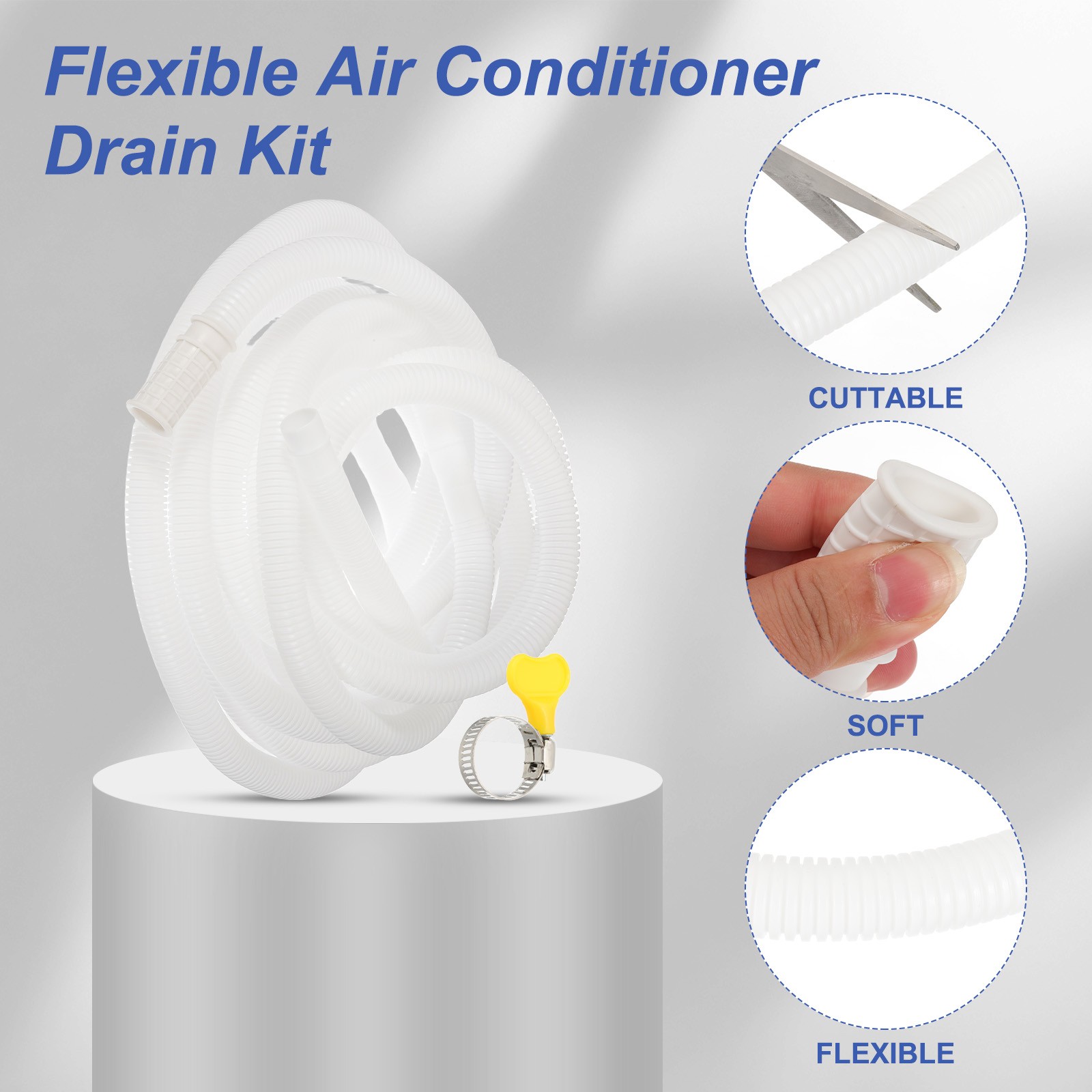 19.68ft Air Conditioner Drain Universal AC Drain Connector Hose, with Clamp
