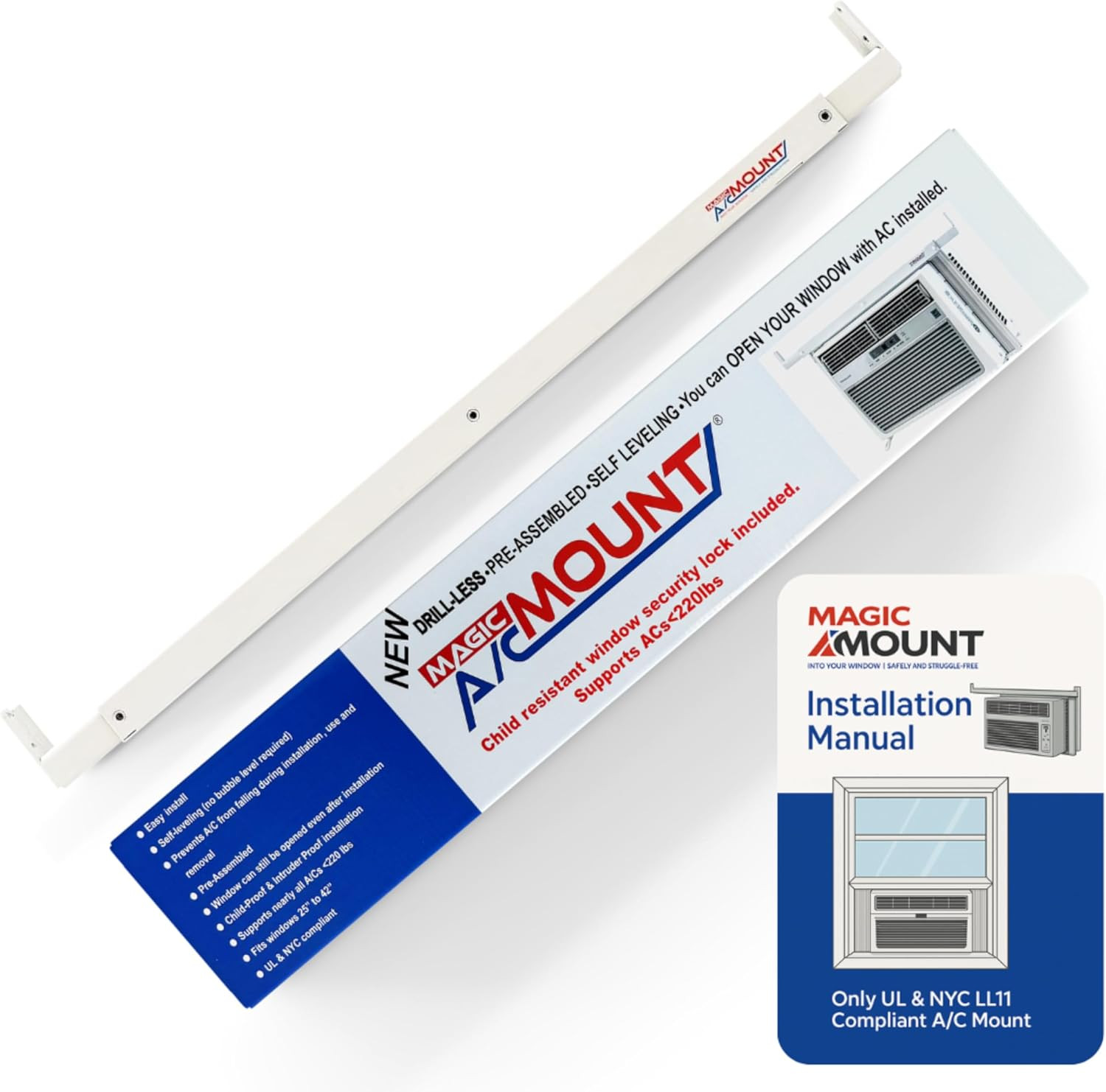 Window AC Bracket – No Tools or Drilling Required – Adjustable Fit (25″-42″) – A