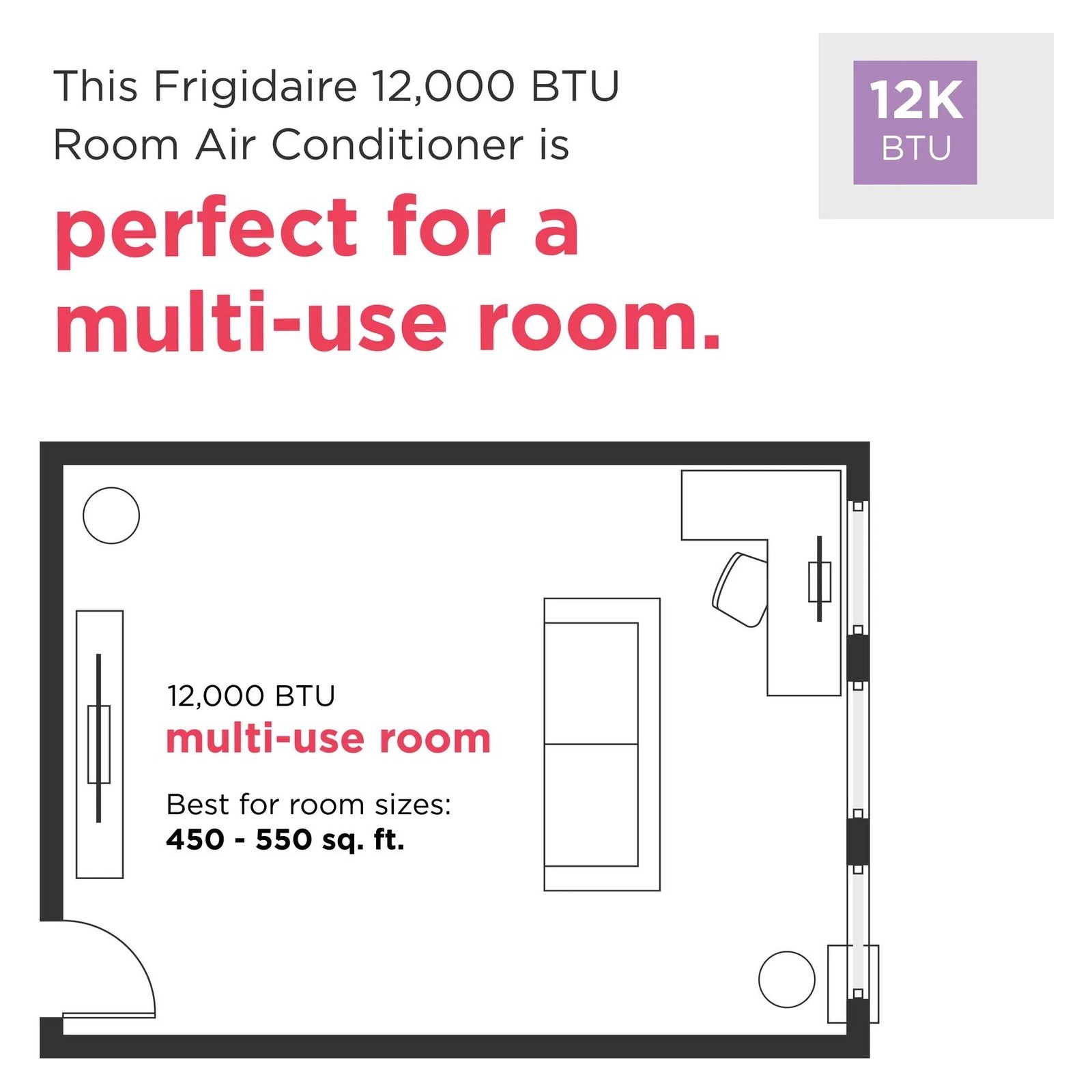 Frigidaire 12000 BTU Smart Window Air Conditioner, 550 SqFt Compact Room AC Unit